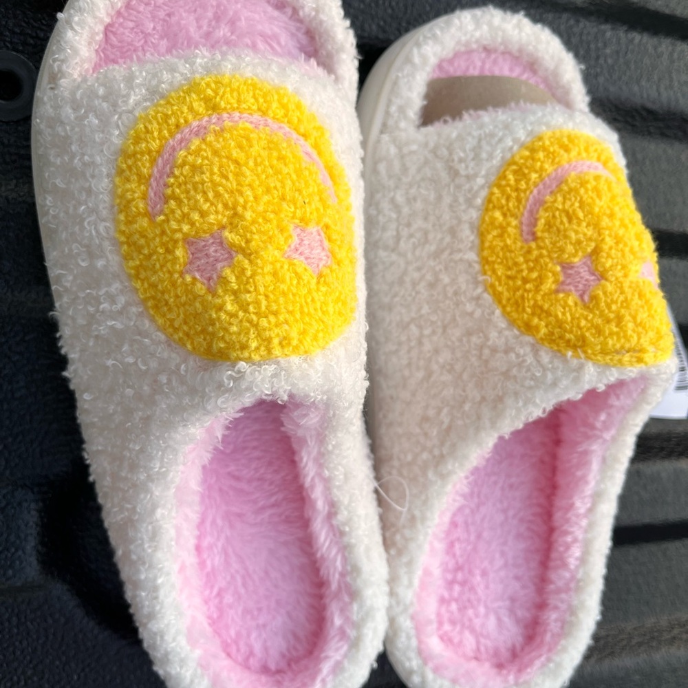 Cozy White and Pink Smiley Face Slippers